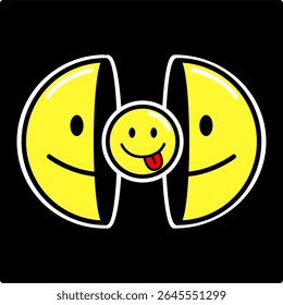 Design of an emoji with another emoji inside sticking out its tongue