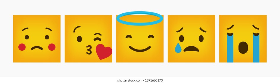 Design Emoticon Reaction Flat Square Set