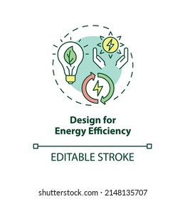 Design for energy efficiency concept icon. Power consumption. Industrial ecology abstract idea thin line illustration. Isolated outline drawing. Editable stroke. Arial, Myriad Pro-Bold fonts used