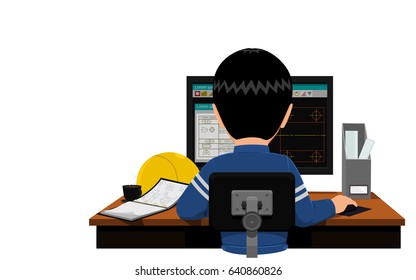 Design engineer is working on his desk
