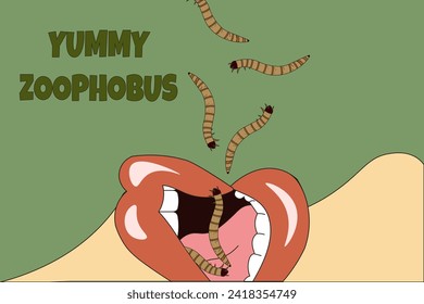 Design Entomophagy trend 2024 banner. Time to eat Zoophobus. Insects eco friendly alternative meat. Vector illustration. EPS 10. Editable stroke