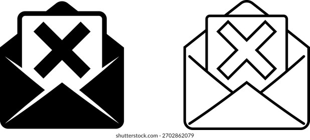 Diseño de un icono de sobre con una marca cruzada, adecuado para indicar rechazo o eliminación