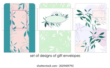 Design of envelopes. Gift envelopes with floral pattern in delicate colors