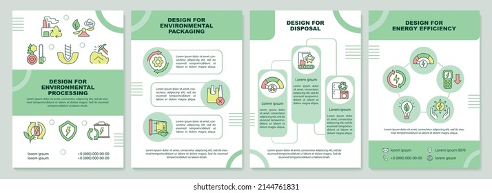 Design for environment green brochure template. Eco friendly approach. Leaflet design with linear icons. 4 vector layouts for presentation, annual reports. Arial-Black, Myriad Pro-Regular fonts used