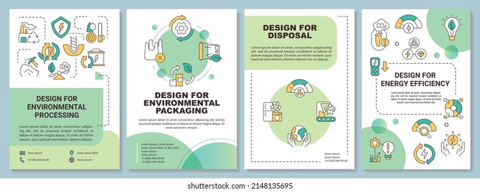Design for environment safety green brochure template. Eco technology. Leaflet design with linear icons. 4 vector layouts for presentation, annual reports. Arial-Bold, Myriad Pro-Regular fonts used