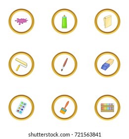 Design equipment icons set. Cartoon style set of 9 design equipment vector icons for web design