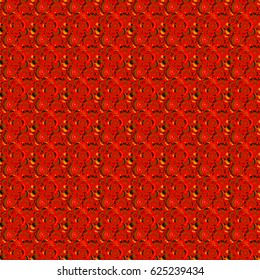 Design for fabric, wallpaper, background, wrapping and book covers. Oriental style. Damask seamless pattern in orange, red and brown colors. Hand drawn illustration. Vector vintage doodle ornament.