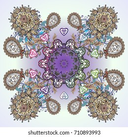 Design for Fabric or Wallpaper. Stylized Flowers. Decorative Texture Background of Mandalas. Vector illustration. Folk Style. Lacy Fashion Print for Textile. Ethnic of Lace Snowflakes.