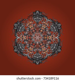 Design for Fabric or Wallpaper. Vector illustration. Folk Style. Ethnic of Lace Snowflakes. Lacy Fashion Print for Textile. Decorative Texture Background of Mandalas. Stylized Flowers.