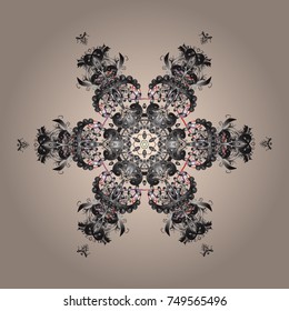 Design for Fabric or Wallpaper. Vector illustration. Stylized Flowers. Lacy Fashion Print for Textile. Ethnic of Lace Snowflakes. Decorative Texture Background of Mandalas. Folk Style.