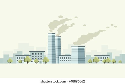 design of factory with trees flat style