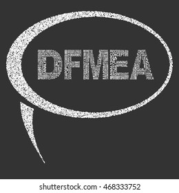Design failure mode and effect analysis  typography speech bubble. Dark background with main title DFMEA filled by other words related with design failure mode and effect analysis  method