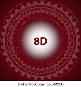 Design failure mode and effect analysis strategy background. Red industrial background with gear and red title DFMEA