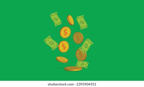 design of falling coins and paper money design of falling 3d coins