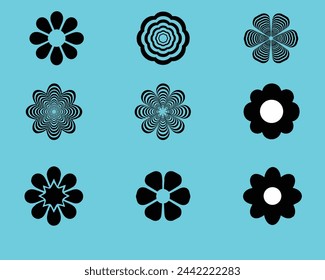 Design of family crest, Black silhouettes of simple vector flowers