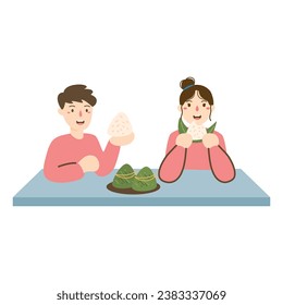 design family preparing zongzi illustration