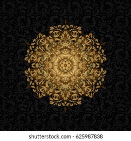Design for fashion banner, cover, save the date card, wedding or birthday party invitation. Gold vector mandala with peacock feather. Abstract oriental mandala frame with decorative golden foil.