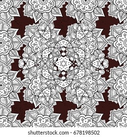 Design for fashion banner, label, bridal shower or wedding invitation. Brown back. Vector oriental ornament frame with decorative colored foil.