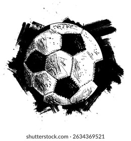 Design of a fast and rolling soccer ball in brush strokes style like ink splashes.