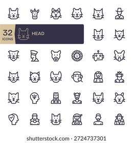 Design faster with 32 Bold Line icons for Head, structured for consistent grids and spacing.