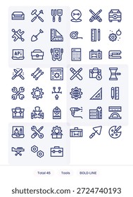 Schnelleres Design mit 45 Bold Line Icons für Tools, strukturiert für konsistente Raster und Abstände.
