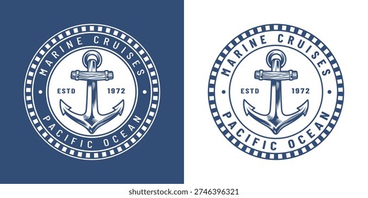 The design features an anchor with the text highlighting marine cruises in the Pacific Ocean. Established in 1972 the logo shows a classic style suitable for nautical themes.