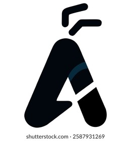 The design features a bold, black, stylized letter 'A' with unique, angular cuts and shapes, giving it a contemporary and dynamic appearance. with ant 