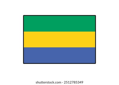 The design features the flag of Gabon, displaying the three horizontal stripes of green, yellow, and blue. This representation highlights the national colors prominently.