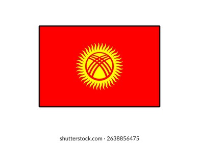 The design features the flag of Kyrgyzstan, showcasing a vibrant red background with a central yellow sun surrounded by a series of twelve rays and a distinctive traditional yurt motif.