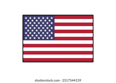 El diseño presenta la bandera de los Estados Unidos, destacando sus icónicas trece rayas y cincuenta estrellas. Esta ilustración simboliza el patriotismo y el orgullo nacional.