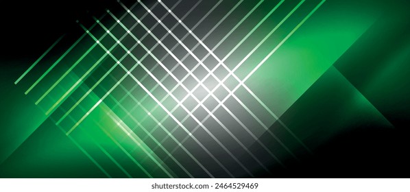 The design features a green and black background adorned with luminous lines and squares, exuding a sense of technology and modernity