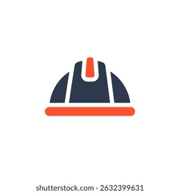The design features a hard hat icon symbolizing work safety, with a striking contrast of dark blue and vibrant orange, ideal for themes of construction, safety, and occupational health
