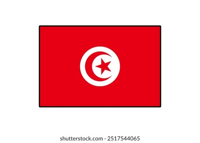 The design features the national flag of Tunisia with a red field and a white circle containing a red crescent and star. This symbol reflects Tunisia's cultural heritage.