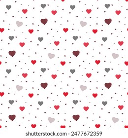 The design features a seamless pattern of red, white, and gray hearts displayed on a white background, creating a harmonious and visually appealing look