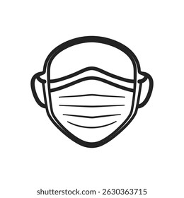 O design apresenta um rosto abstrato simples e o rosto é mostrado usando uma máscara médica, com o design definido contra um fundo transparente limpo.