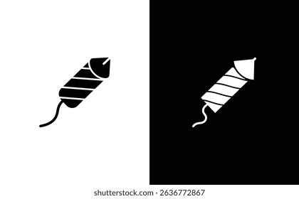 Design features a striped firecracker design in black on a white background and white on a black background, offering a dual visual representation.