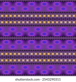 design features traditional geometric shapes  diamonds, triangles,zigzags, arranged symmetrica rhythmic layout  echoes essence Native American artistry. pattern  bold  elegant, contrasting purples pro