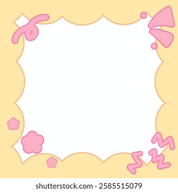 Design featuring a cartoon-style border with cheerful shapes and colors, adding a playful touch. Perfect for invitations, children's projects, or creative decorations.