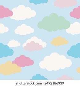A design featuring colorful clouds against a blue background