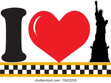 A design featuring a heart and the silhouette of the Statue of Liberty