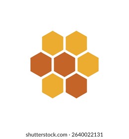 A design featuring interlocking hexagons forming a symmetrical, honeycomb-like pattern. The color scheme consists of golden yellow and various shades of brown.