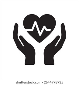 A design featuring two hands gently cradling a stylized heartbeat symbol. The image is created using a vibrant color palette and clean lines, conveying a sense of care and support.