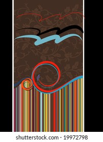 a design featuring wallpaper background, stripes, swirls and brushwork