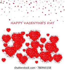 Design a festive glitter design pattern. Glitter red heart on a white background. Valentine's day letter vector illustration.