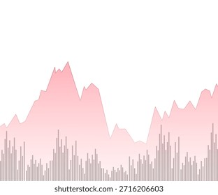 design of Financial chart combining a red area graph and grey volume bars on a white background. Data visualization for market trends, statistics and business performance reports concept.