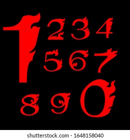 Design fire in numbers, Symbol set. Vector illustration,Numbers colourful set in vintage style. Vector elements illustration template for web design or greeting.