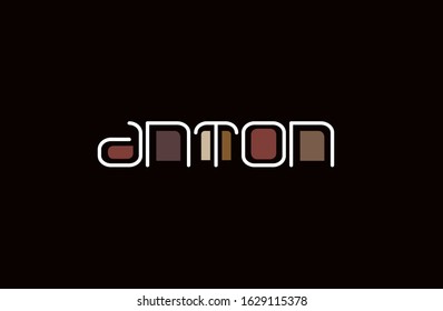 Design of first name "Anton" in a contemporary design with san serif modern font and color accents in java browns.