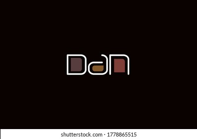 Design of first name "Dan" in a contemporary design with san serif modern font and color accents in java browns.