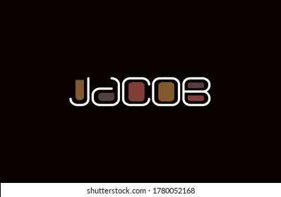 Design of first name "Jacob" in a contemporary design with san serif modern font and color accents in java browns.