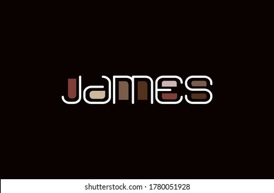 Design of first name "James" in a contemporary design with san serif modern font and color accents in java browns.